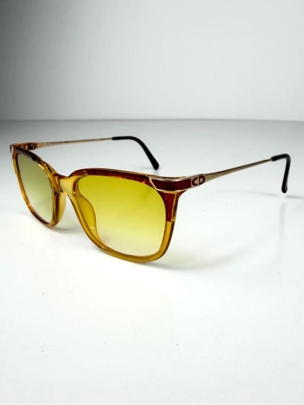 VTG Christian Dior 2403 Croc Embossed Butterfly Cat Eye CD Logo Yellow Burgundy